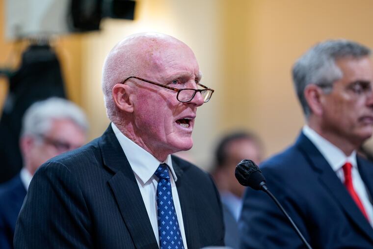 Arizona House Speaker Rusty Bowers gives testimony before the House Jan. 6 select committee on Capitol Hill.