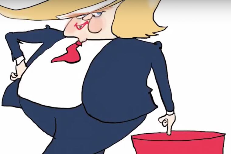 Signe Wilkinson draws Donald Trump for the Philadelphia Inquirer.