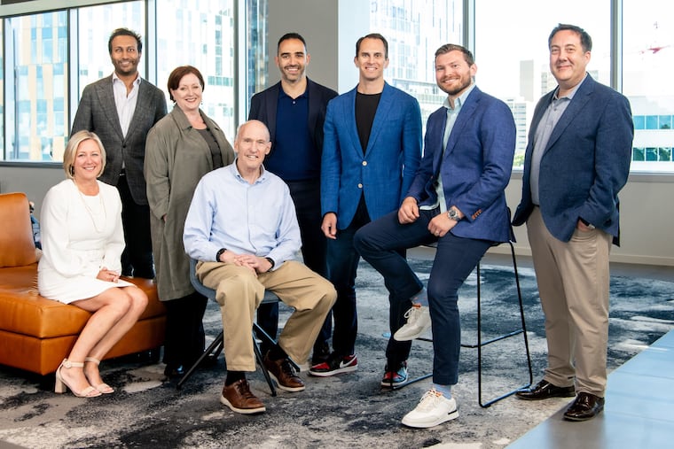 Executives and scientists behind Dispatch Bio, from left to right: Jennifer Flaisher, chief people and culture officer; Naveen Bazaj, senior vice president, corporate development; Barbra Sasu, chief scientific officer; Carl June, scientific cofounder; Sabah Oney, CEO; Jeff Marrazzo, chairman; Lex Johnson, chief platform officer; Chris Wiwi, senior vice president, technical operations.