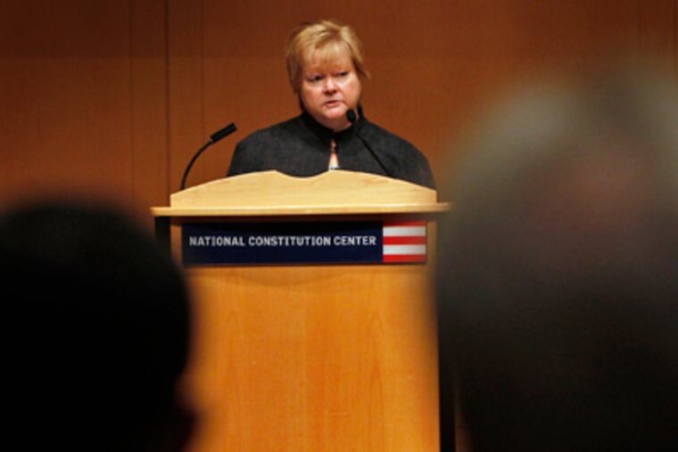 Judy Shepard at the Constitution Center. "You took an oath to protect and serve everyone," she told officers. "You don’t get to pick and choose." ALEJANDRO A. ALVAREZ / Staff Photographer
