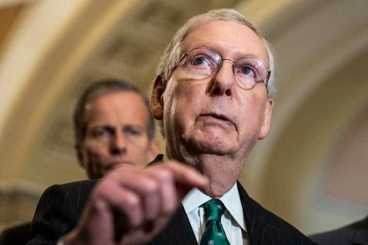 Senate Majority Leader Mitch McConnell of Ky., speaks after the Republican policy luncheon on Capitol Hill, Wednesday, Oct. 10, 2018, in Washington.