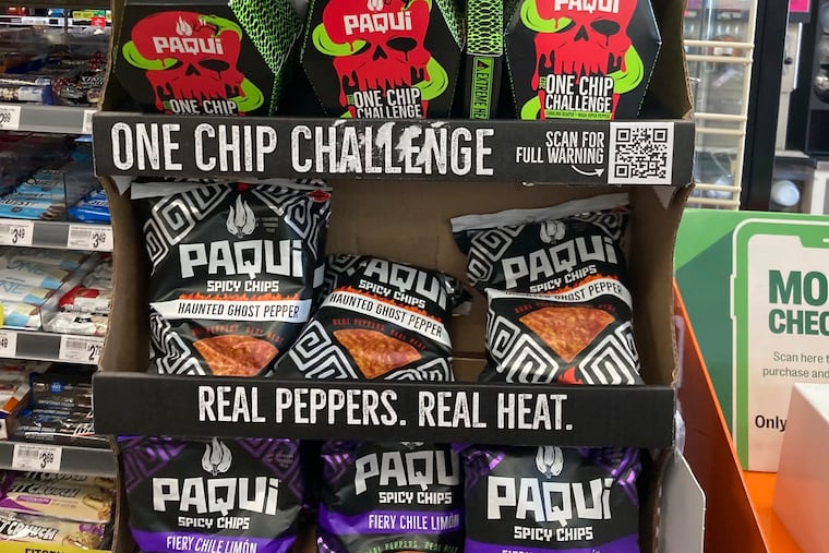 Paqui One Chip Challenge chips are displayed at a 7-Eleven store in Boston last week.