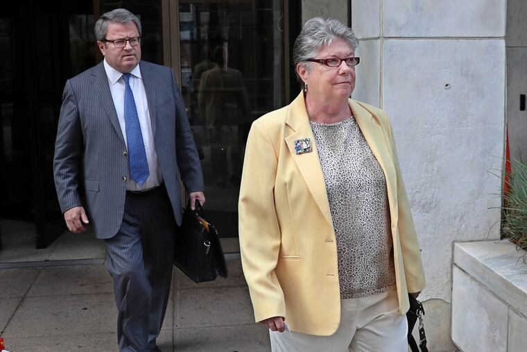 Former Pennsylvania Treasurer Barbara Hafer and her attorney John Knorr leave the Harrisburg federal court building on Monday, Aug. 1, 2016, following her arraignment.