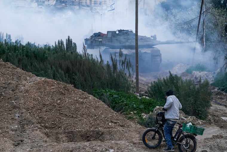 Israeli tanks moving into the Palestinians city of Jenin in the occupied West Bank on Sunday.