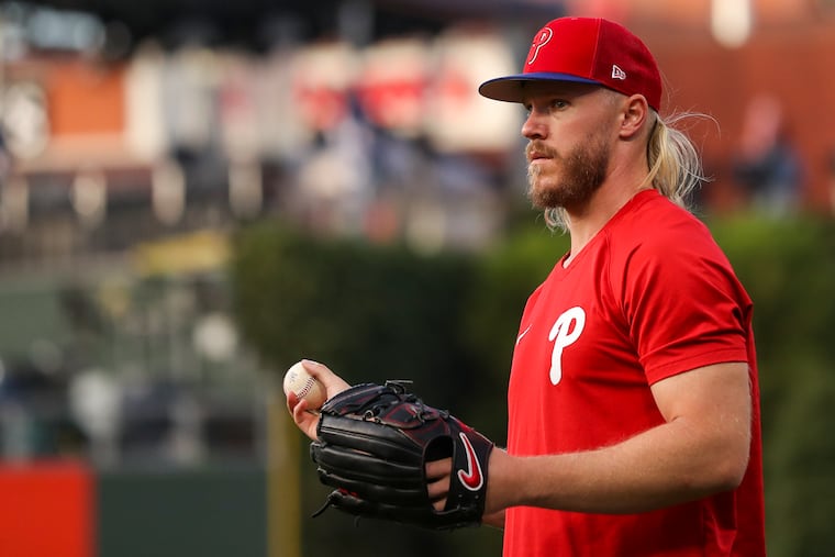Phillies Game 5 starter Noah Syndergaard goes through a workout before Game 4 on Wednesday.