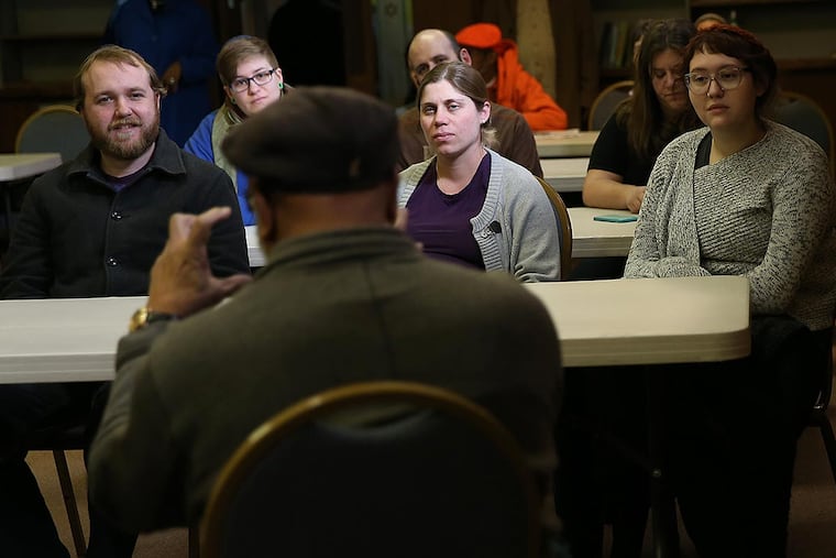 Richard Hassan (center), of West Oak Lane, told the students from Reconstructionist Rabbinical College: “I am very honored to see you here today.”