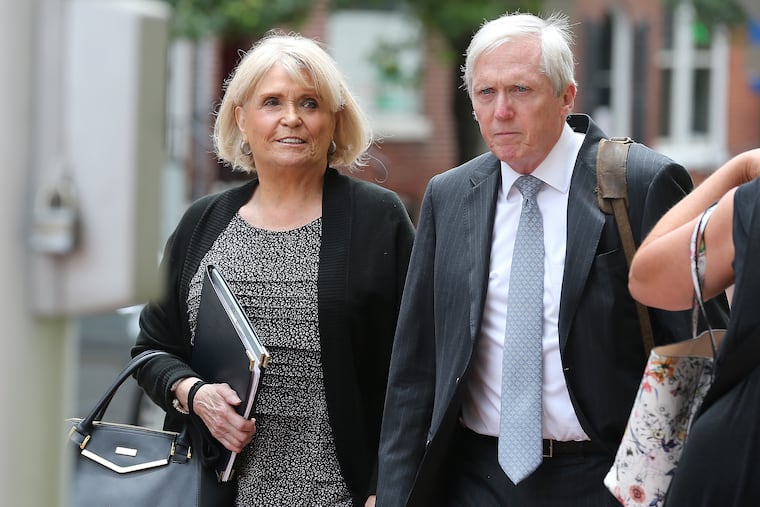 Carolyn "Bunny" Welsh, former Chester County sheriff, arriving at the Chester County Justice Center with her lawyer, Geoffrey Richard Johnson, in West Chester on Wednesday.
