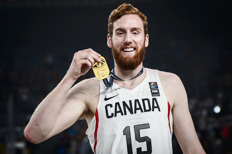 Anthony Longpre shows off the gold medal he won for Team Canada in the U-19 World Cup. Longpre will be a freshman at St. Joseph’s this fall.