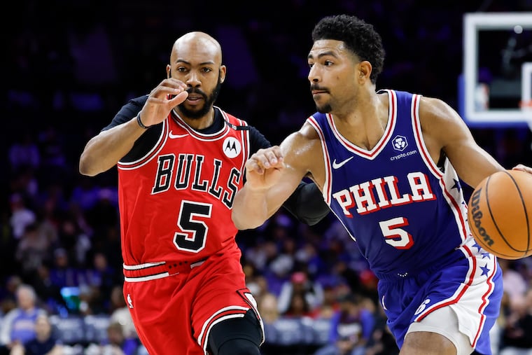 Sixers guard Quentin Grimes (right) could sign a qualifying offer for this season and become an unrestricted free agent next summer.
