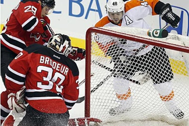 Danny Briere scored his 50th career playoff goal in the Flyers' Game 3 loss to the Devils. (Yong Kim/Staff Photographer)