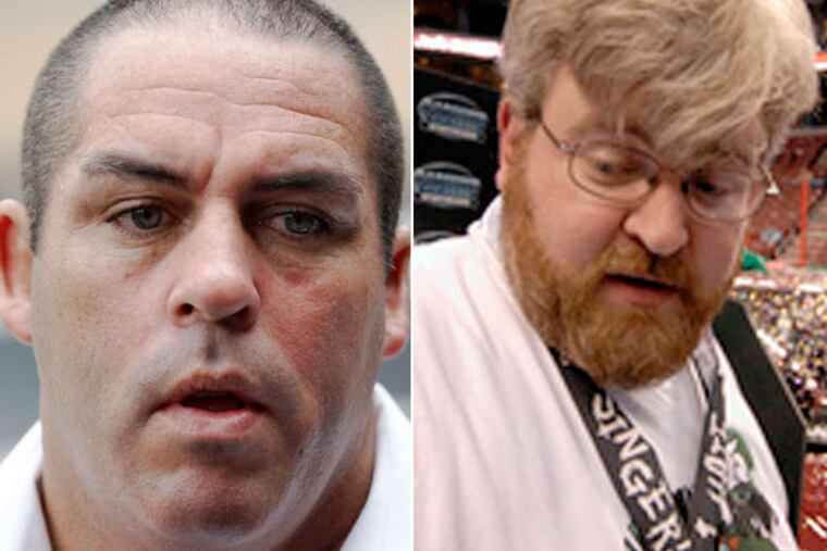 Left: Boxing promoter Damon Feldman appears outside a district court, Wednesday, May 18, 2011, in Broomall, Pa. (AP Photo/Matt Rourke, File)