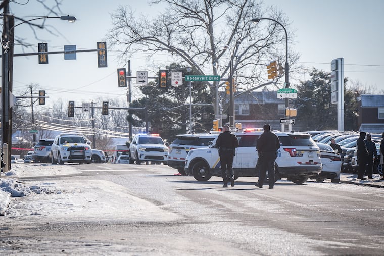 Police investigate on Borbeck Avenue, between Roosevelt Boulevard and Bradford Street, where a man in his 70s was shot and killed by police after firing shots from his truck.