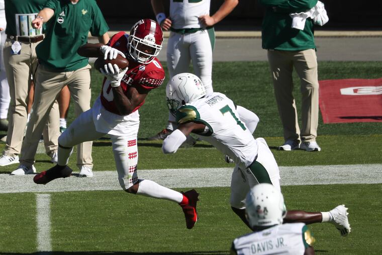 Temple wide receiver Randle Jones making a catch against USF last October.