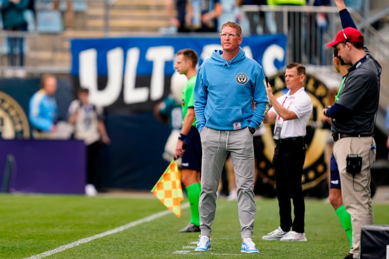 Union manager Jim Curtin on the sideline at Subaru Park on Saturday.