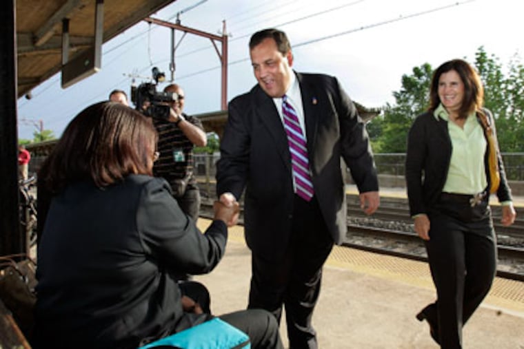 Republican Chris Christie greets commuters at a train station during his primary campaign. He won the primary and now faces off against incumbent governor Jon Corzine. (AP Photo/Mel Evans)