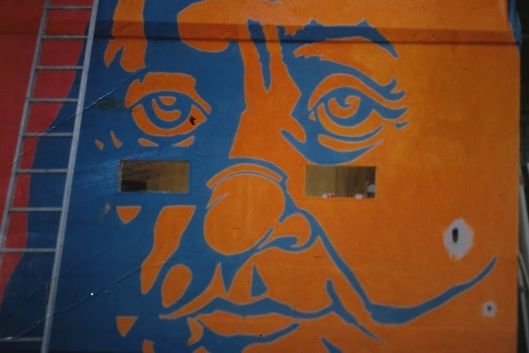 Ben Franklin painted on a wall inside the original Electric Factory.