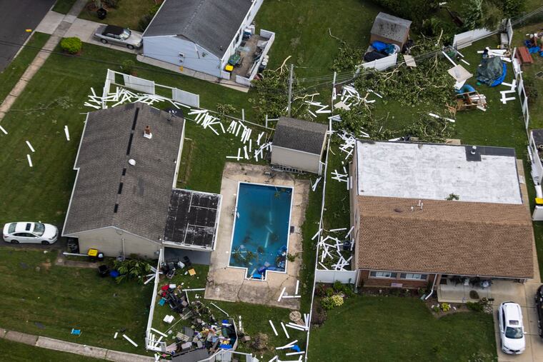 Storm damage after the tornado hit in Trevose, Pa., on July 29 during a "rare" tornado outbreak.