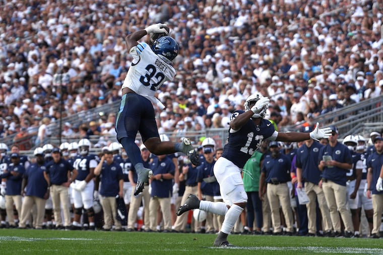 Villanova linebacker Omari Bursey intercepts a pass against Penn State last September.