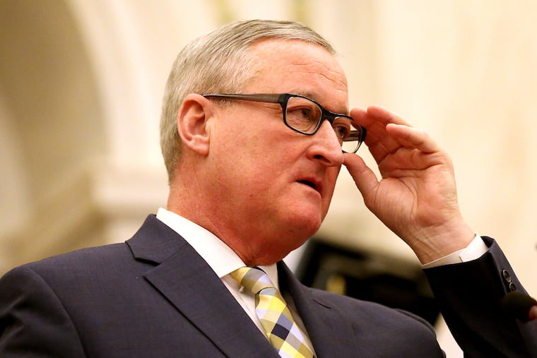 Mayor James Kenney pauses as he makes his budget address to City Council in Philadelphia, PA on March 7, 2019.