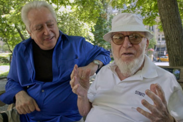 Robert Downey Sr. (left) and Max Raab at Rittenhouse Square in 2004. The local entrepreneur and the director collaborated in the making of a documentary about the square.