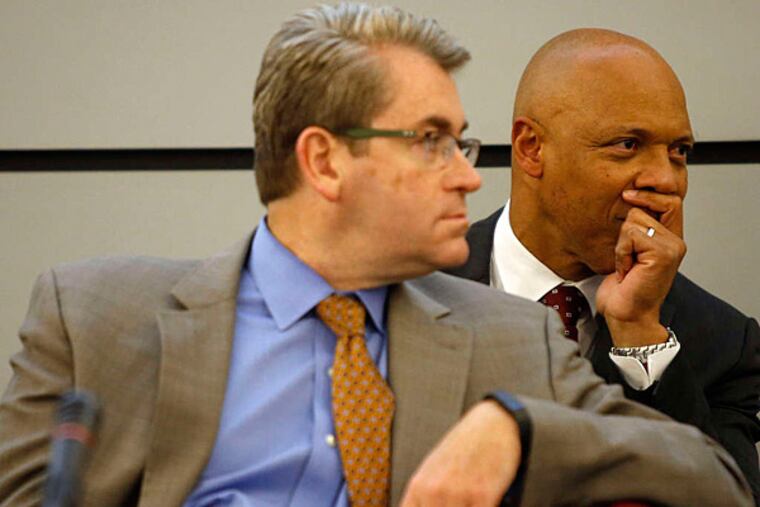 SRC Chairman Bill Green sits in front of Superintendent William Hite at a recent school district budget meeting. (Yong Kim/Staff)