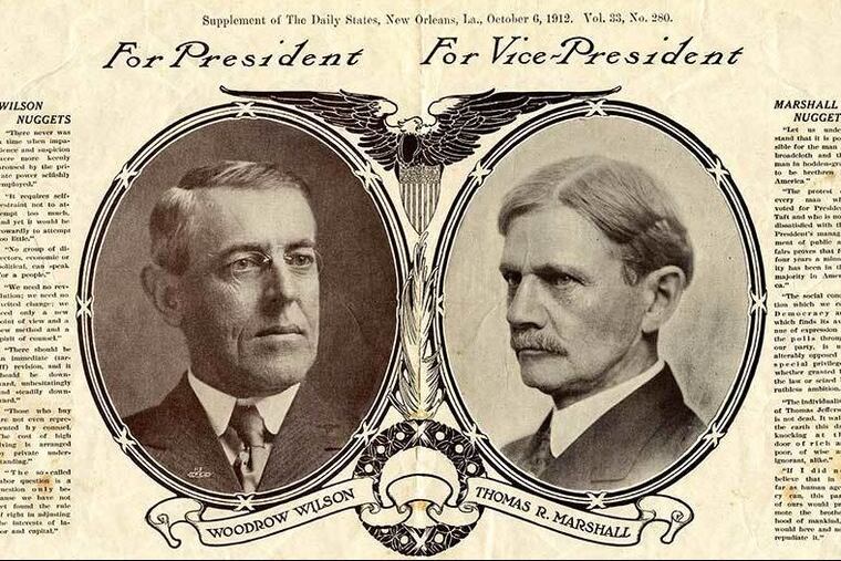 Coverage of the 1912 campaign, featuring presidential candidate Woodrow Wilson and his running mate Thomas Marshall, from the New Orleans Daily States.
