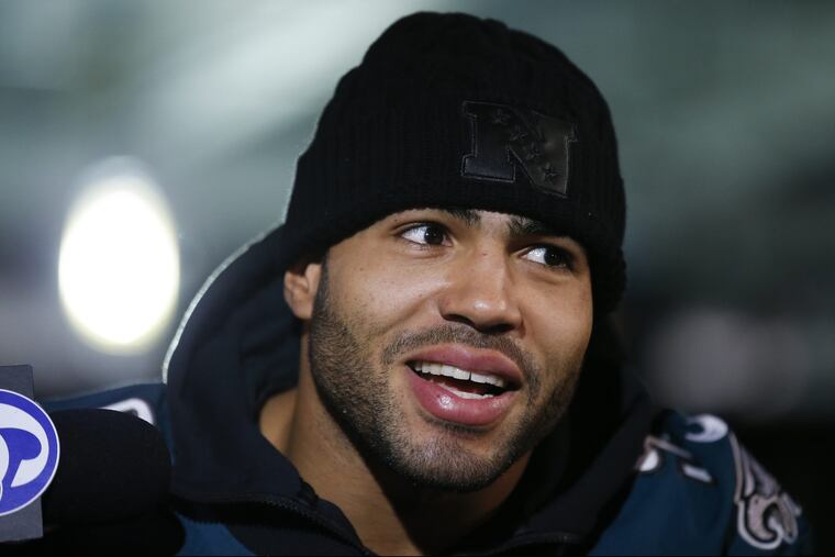 Eagles outside linebacker Mychal Kendricks during a press conference at the mall of America in Minnesota, Thursday, Feb. 1, 2018. YONG KIM / Staff Photographer.