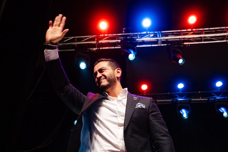 Abdul El-Sayed, a progressive former public health official and Democratic Senate candidate, takes the stage at a primary election night gathering in Detroit early Wednesday, Aug. 5, 2026.