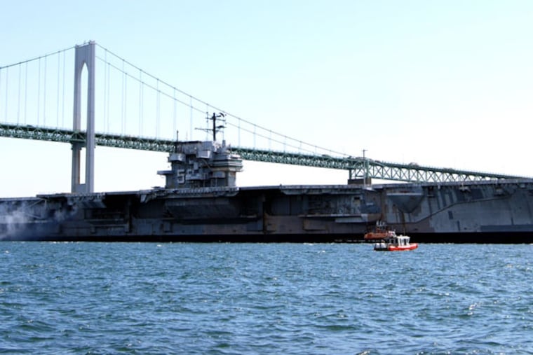Weather permitting, the USS Forrestal will leave Philadelphia on Tuesday on its last voyage to a scrap yard in Texas. (U.S. Navy photo by Senior Chief Mass Communication Specialist Melissa F. Weatherspoon)