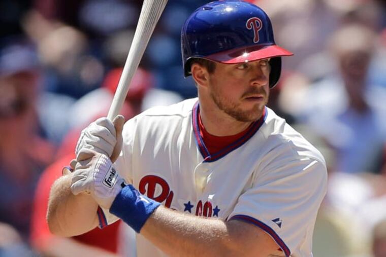 Erik Kratz in action during a baseball game against the Miami Marlins, Wednesday, June 5, 2013, in Philadelphia. (Matt Slocum/AP)