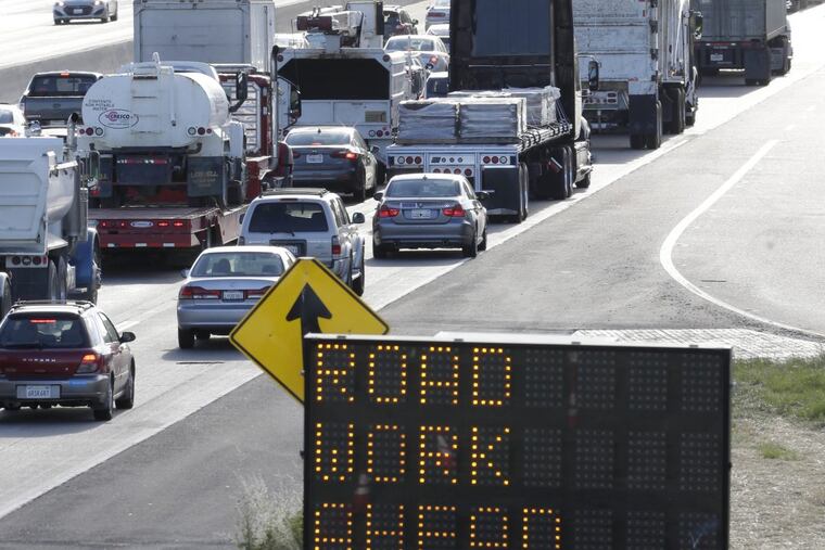 Highway-repair work in 2014 in West Sacramento, Calif. Our rickety infrastructure costs the economy close to 2 percent of GDP each year — about as much as the economy grows annually.