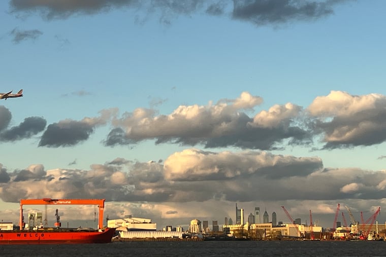 Philadelphia Mayor Cherelle L. Parker says she wants to encourage commercial and military shipbuilders and port-related businesses in "Lower South" Philly, in hopes of developing well-paying work. The photo shows Hanwha Philly Shipyard (bottom left), Navy contractor Rhoads Industries (right).