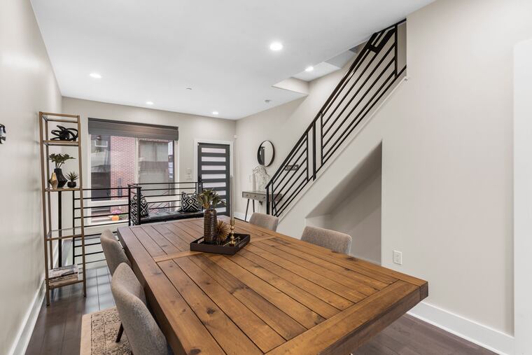 The dining area in the modern house in Philadelphia's Graduate Hospital neighborhood.