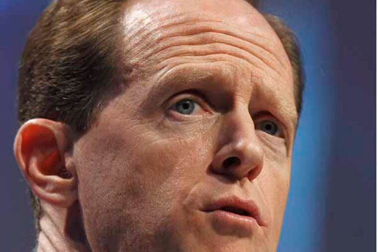 FILE - In this Feb. 10, 2011 file photo, Sen. Pat Toomey, R-Pa. speaks in Washington. Toomey has been name to the powerful new committee that will try to come up with a bipartisan plan this fall to reduce the federal budget deficit by more than $1 trillion. (AP Photo/Alex Brandon, File)