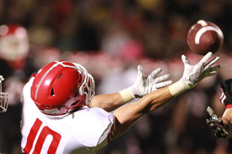 All-purpose standout Danny Kondras (No. 10), here last year vs. Lenape, leads Rancocas Valley this week against St. Augustine.