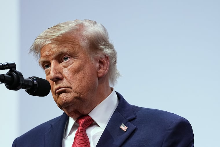 President Donald Trump speaks to reporters at a news conference at the G7 Summit in Evian-les-Bains, France, on Wednesday.