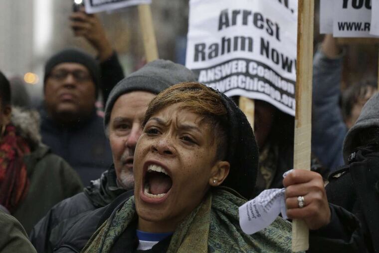 Protesters disrupt shopping along Chicago's North Michigan Avenue.