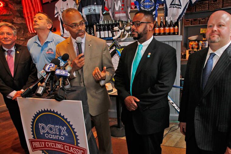 Press conference for the upcoming Parx Casino Philly Cycling Classic held at Winnie's Le Bus restaurant in Manayunk section of Philadelphia on Thursday morning May 30, 2013. (Alejandro A. Alvarez/Staff Photographer)