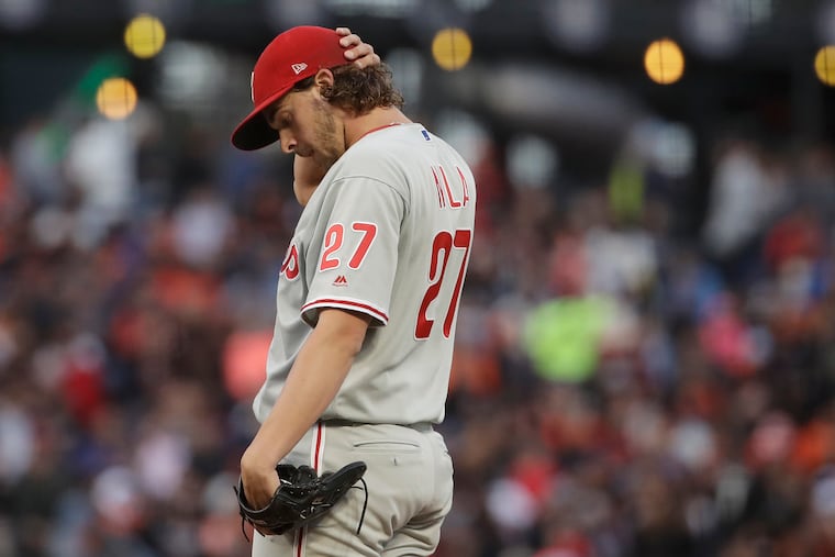 The Giants jumped to a three-run lead with four consecutive hits against Phillies starting pitcher Aaron Nola to open the third inning.