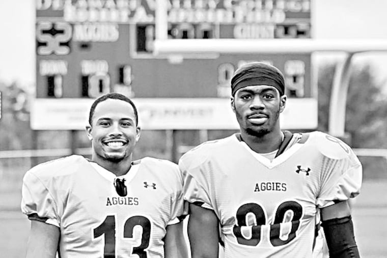 Del-Val football players Aaron Wilmer, left, and Rasheed Bailey were invited to work out with the Eagles. (Credit: Delaware Valley College)