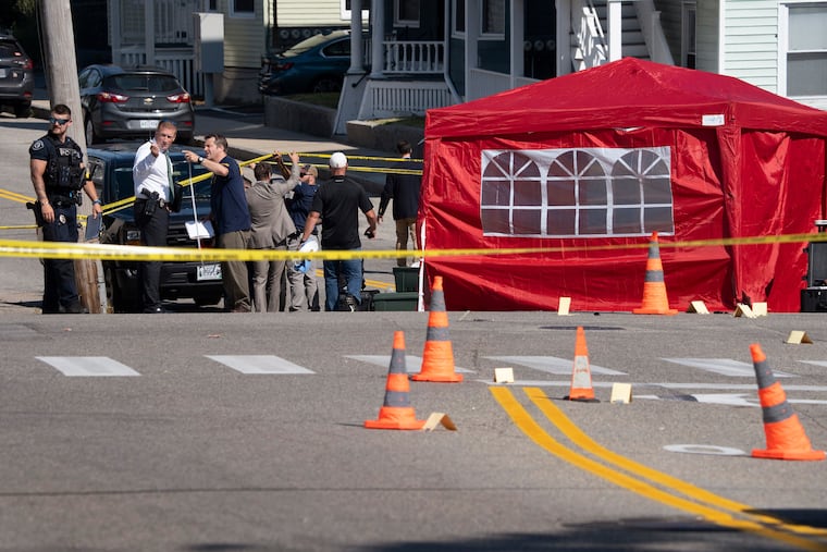 The scene on Pool Street where a person was reportedly killed in a shooting involving U.S. Immigration and Customs Enforcement agents, Monday, July 13, 2026 in Biddeford, Maine.