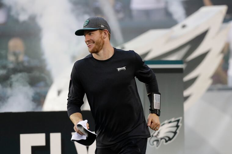 Eagles quarterback Carson Wentz was on the field during pregame player introductions, and that was it.