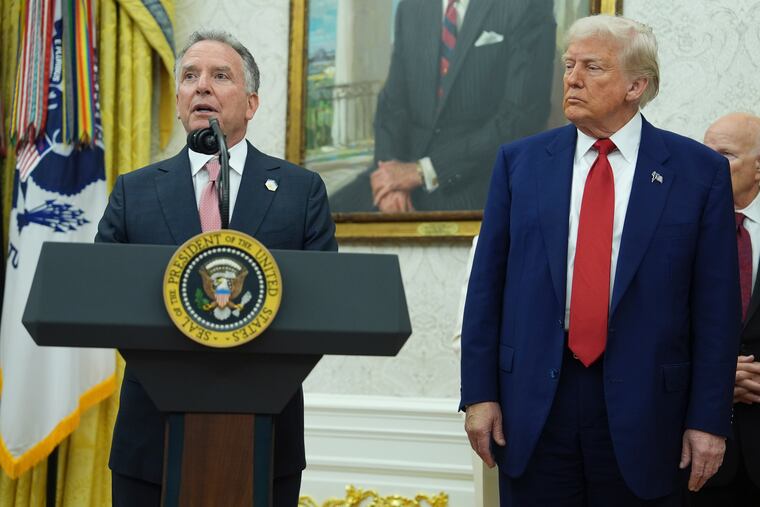 President Trump’s special envoy Steve Witkoff, left, arrived in Israel on Thursday afternoon as the U.S. imposed new sanctions on officials from the Western-backed Palestinian Authority.