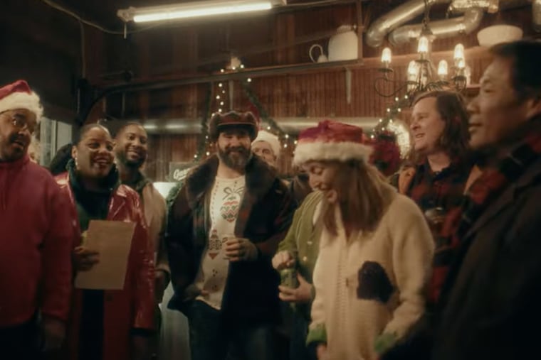 A still image from Jason Kelce's Garage Beer commercial "O Beer."