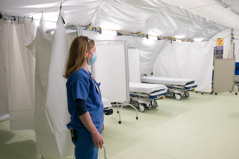 Inside the new emergency response tent at Doylestown Hospital.