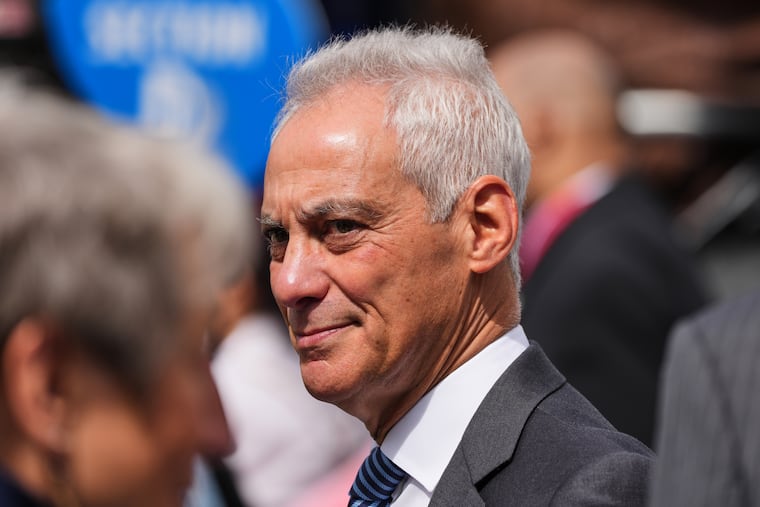 Former White House Chief of Staff Rahm Emanuel mingles ahead of the Obama Presidential Center dedication ceremony Thursday, June 18, 2026, in Chicago. Emanuel is set to deliver a speech Wednesday in Tel Aviv.