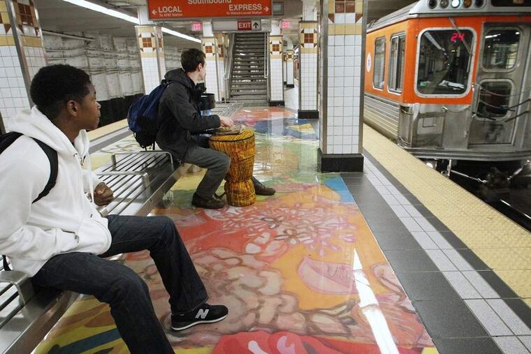 Margery Amdur's art at Spring Garden station consists of poured resin and fabric. ALEJANDRO A. ALVAREZ / STAFF PHOTOGRAPHER