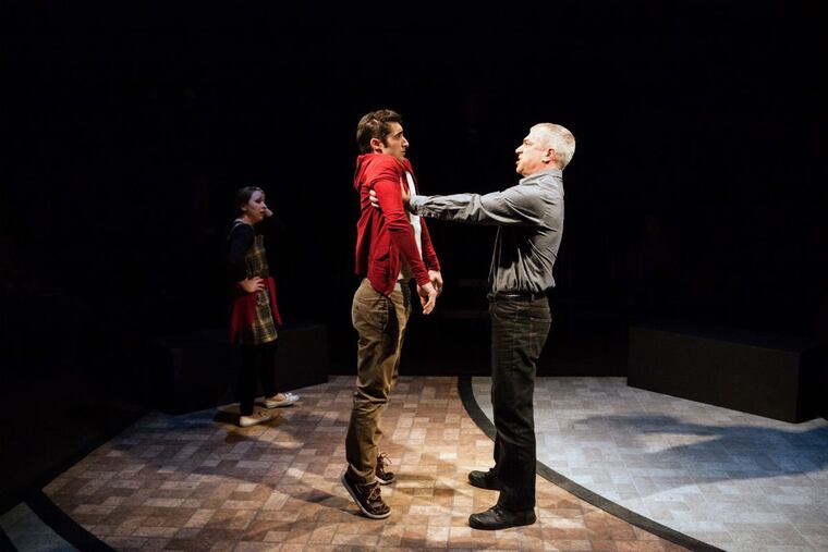 (Left to right:) Francesca Piccioni, Joseph Teti, and Seich Reichgott in “Love, Lies, and Taxidermy,” through March 4 at Inis Nua Theatre Company.