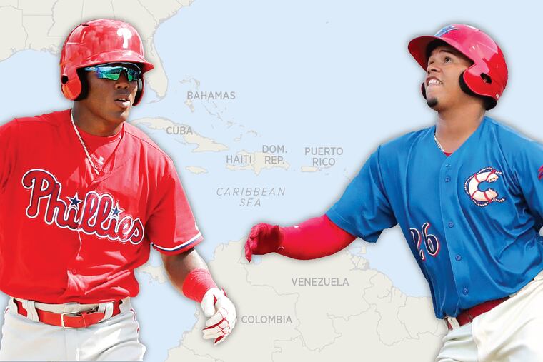 Two of the Phillies top international prospects, Luis Garcia (left) and Jhailyn Ortiz, struggled in the low minor leagues in 2019.