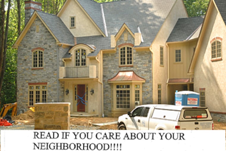 Aaron McKie's home in Gladwyne. Flyers circulating in the neighborhood (inset) target McKie, saying they don't want another Iverson in the neighborhood. (Peter Tobia / Inquirer)